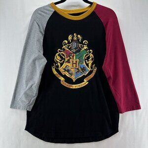 Wizarding World Harry Potter Shirt Women Sz M 3/4 Sleeve Pullover Black Red Gray
